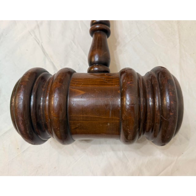 Huge Vintage Handmade Carved Turned Wooden Solid Wood Judge Auction Gavel Large For Sale - Image 11 of 11