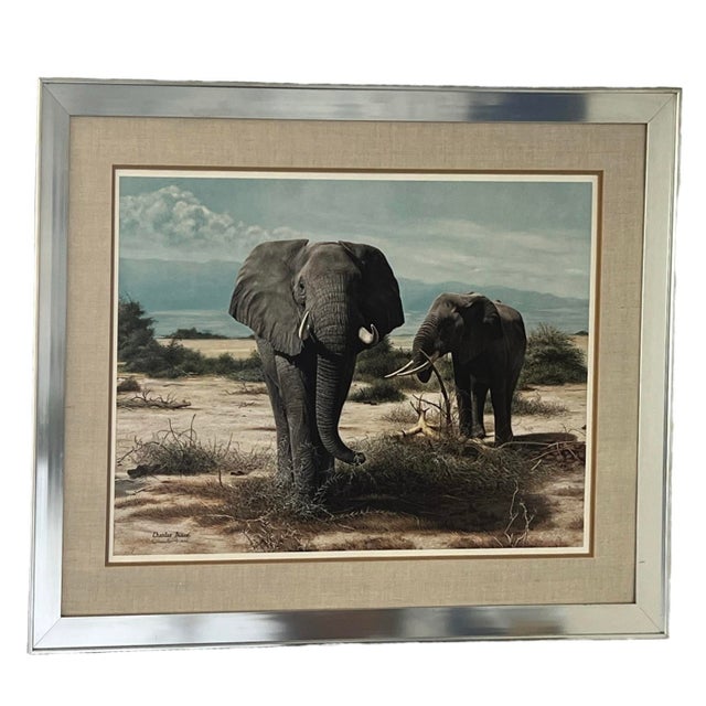 Dove Gray 1970s Signed Limited Edition “Elephants at Kilimanjaro” by Artist Charles Francé Framed For Sale - Image 8 of 9