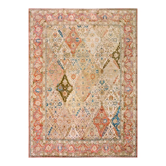 Beautiful Ivory Background and Rosette Medallion Design Antique Persian Tabriz Rug For Sale