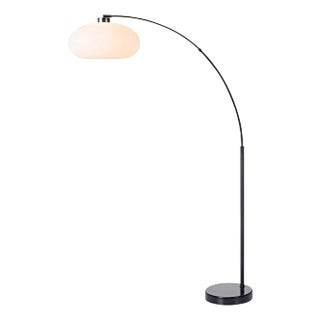 Morelli Simple Arc Floor Lamp - Weathered Brass, Matte Black, Marble Base, Dimmer Switch For Sale