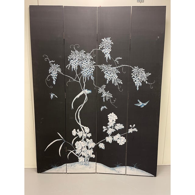 Chinoiserie Hand Painted Silk Screen Room Divider Chairish