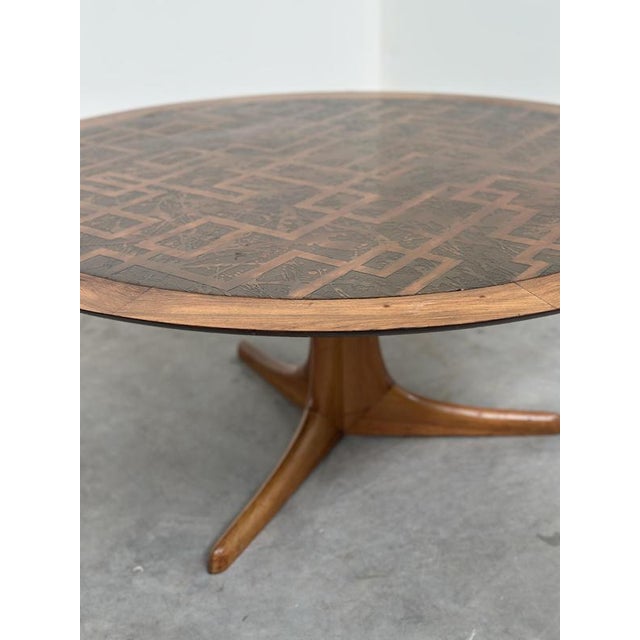 Vintage Wood Coffee Table with Etched Brass Top, 1970s For Sale - Image 4 of 14