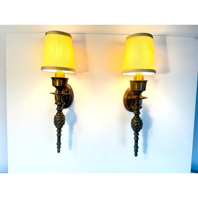 Metal 1990s Mid-Century Modern Wall Lights Brass Sconces - Pair For Sale - Image 7 of 8