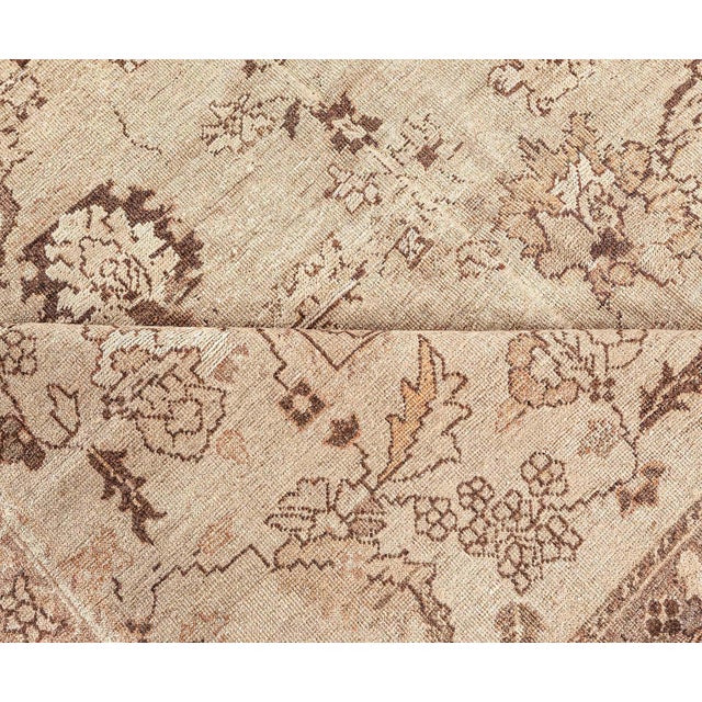 Indian Fine Antique Indian Amritsar Beige and Brown Handwoven Wool Rug For Sale - Image 3 of 7