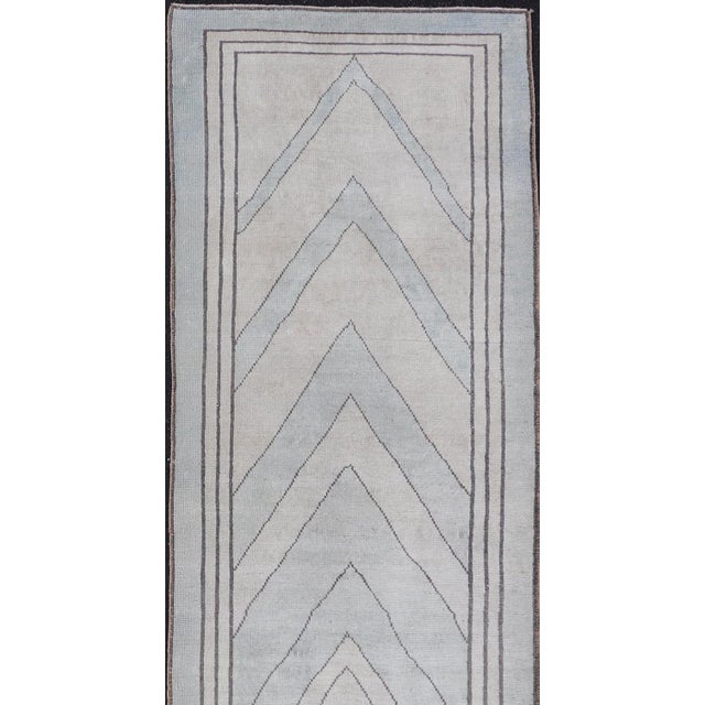 Textile Vintage Turkish Unique Runner With Modern Design in Lt. Blue, Taupe and Brown For Sale - Image 7 of 11