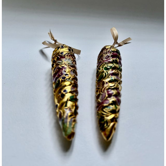 Traditional Pair of Gold Cloisonné & Crystal Ornaments For Sale - Image 3 of 17