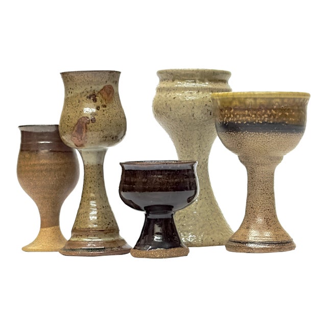 Circa 1970s Mixed Pottery Chalice Curation- Group of 5 For Sale