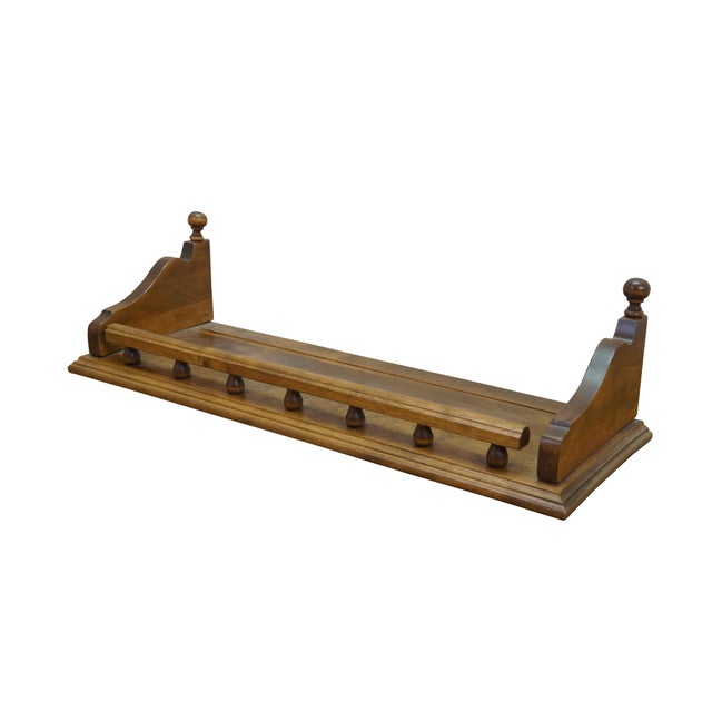 Vintage Ethan Allen solid maple wall display shelf / shelves with a plate rail spindle gallery and grooved plate slots....
