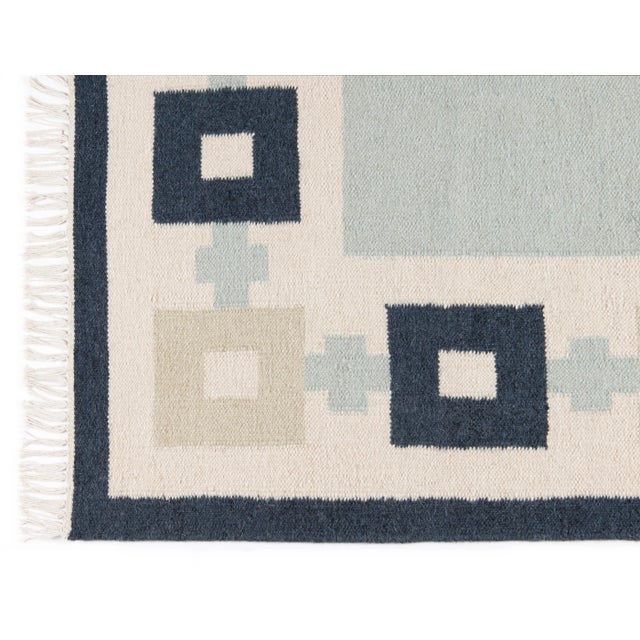 Transitional Part & Parcel Goods Wool Chain Rug 10' x 14', Sky Blue, Navy, Celadon and Eggshell For Sale - Image 3 of 5