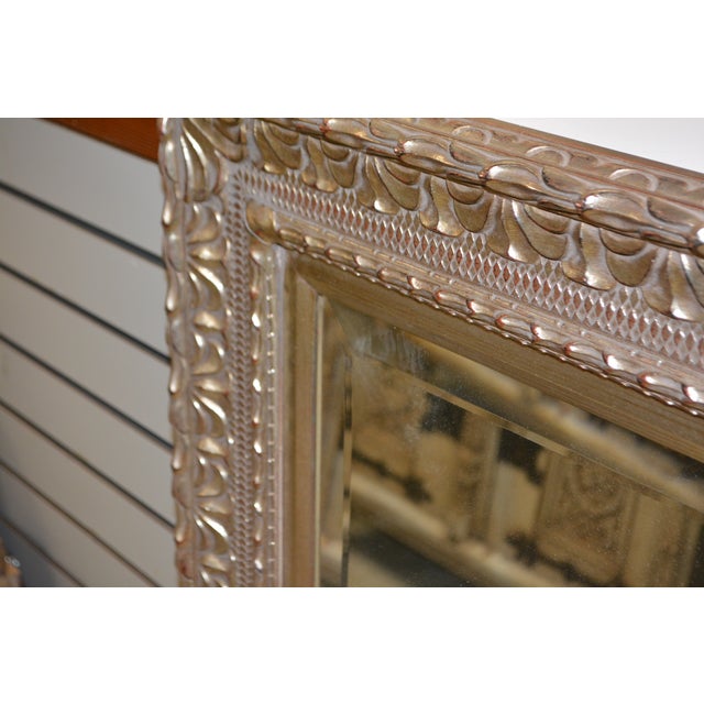 Ornate Plaster / Wood Silver W/ Gold Wash Rectangular Wall or Mantel Mirror For Sale - Image 6 of 18