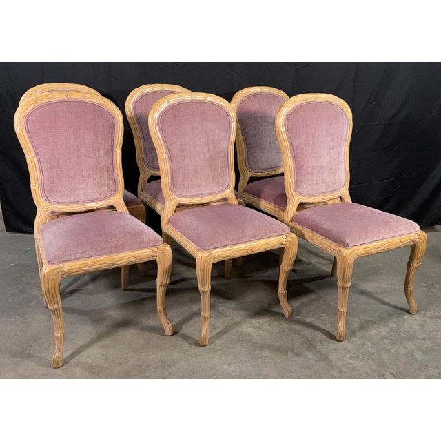 Wood c.1970's Carved Florentine Faux Bois Italian Dining Chairs in Velvet, Attributed to Chelini - Set of 6 For Sale - Image 7 of 16