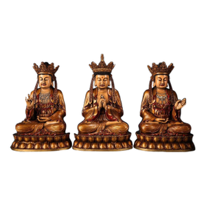 Late 20th Century Set of 3 Gilt Bronze Seated Bodhisattva Figures on Lotus Bases