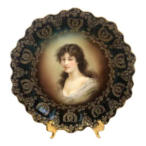Early 1900s Antique Royal Vienna Porcelain Cabinet Green Portrait Plate Lady Amicitia