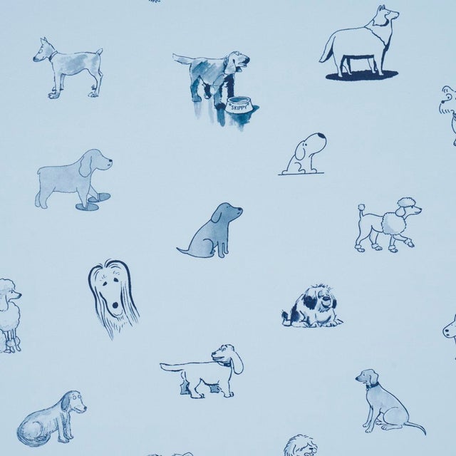 Contemporary SAMPLE - Schumacher x The New Yorker Good Dogs Everywhere Wallpaper In Sky & Navy Blue For Sale - Image 3 of 7