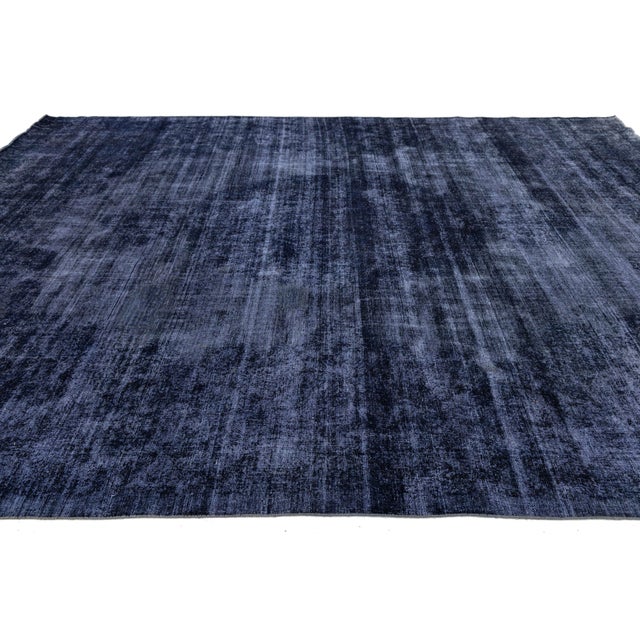 1940s Midnight Indigo Vintage Overdyed Persian Rug – Distressed Hand-Knotted Wool For Sale - Image 5 of 10