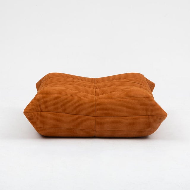 Togo Lounge Chair and Pouf in Orange Tissue by Michel Ducaroy for Ligne Roset, 1973, Set of 2 For Sale - Image 16 of 18