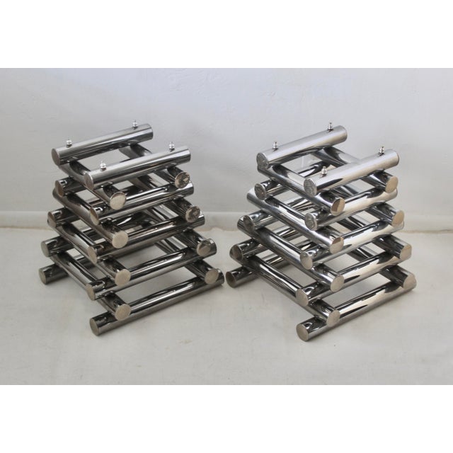 Paul Mayen Style Chrome Tubular Stacked Side Tables Vintage-a Pair For Sale - Image 13 of 17