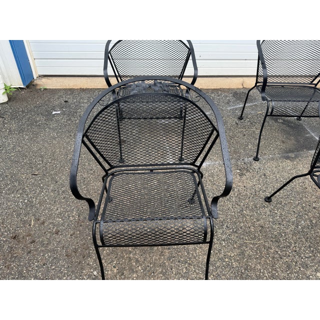 Mid 20th Century Vintage Woodard Style Outdoor Wrought Iron Arm Chairs – Set of 4 For Sale - Image 5 of 12
