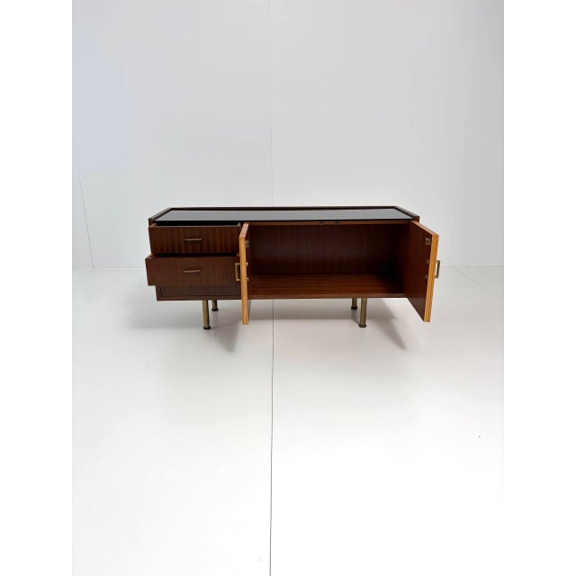 Vintage Two-Tone Wood Sideboard with Black Glass Top, 1960s For Sale - Image 9 of 18