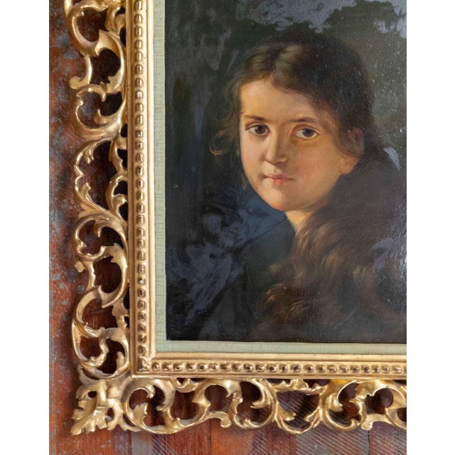 Wood 19th Century Portrait Painting of a Young Girl After Ferdinand Strauss, Giltwood Frame For Sale - Image 7 of 14