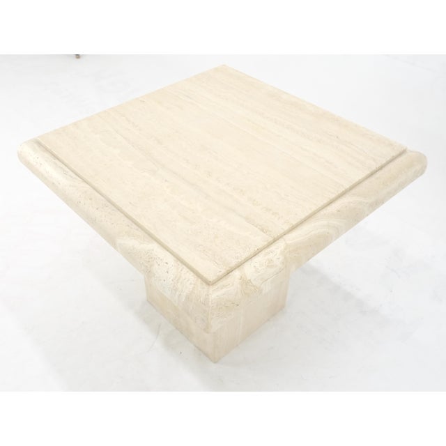 Single Travertine Base Beveled 27x27 Square Top Side End Lamp Table Stand For Sale - Image 6 of 6