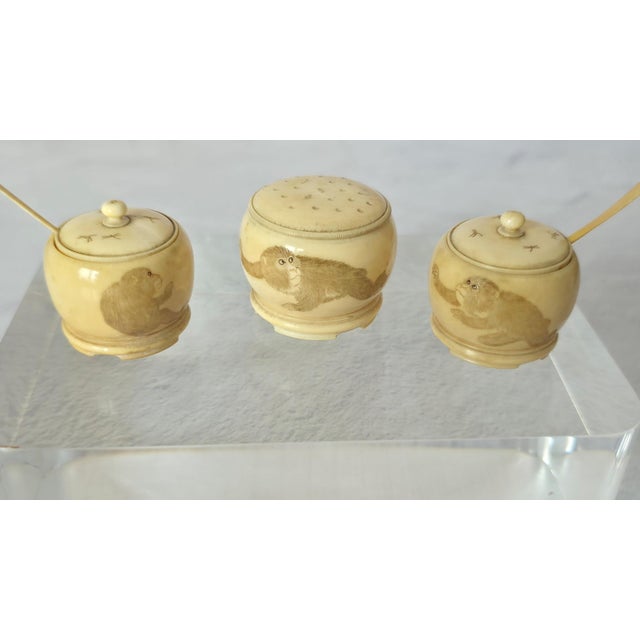 Japanese Rare Japanese Meiji Ivory Three-Piece Set With Monkeys For Sale - Image 3 of 13