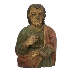 18th Century Carved & Polychrome Bust of a Saint