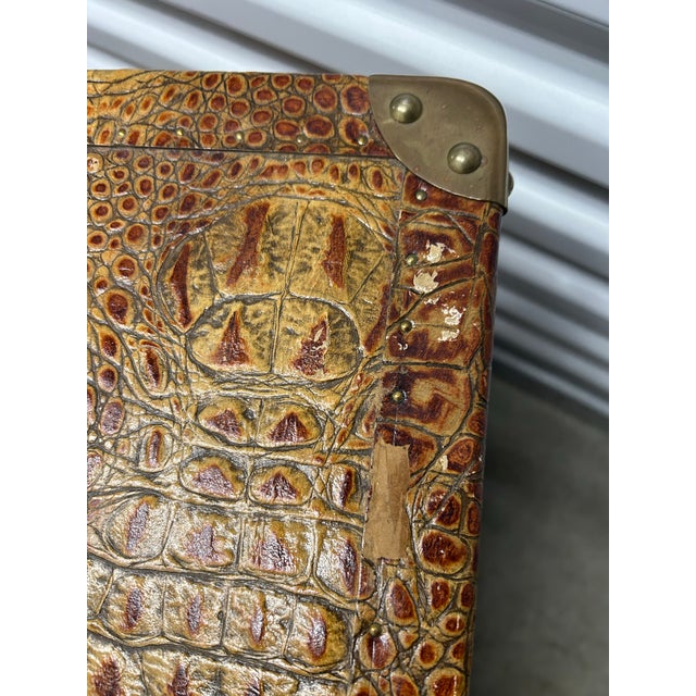 Mid 20th Century Vintage Leather Faux Croc Trunk For Sale - Image 5 of 8