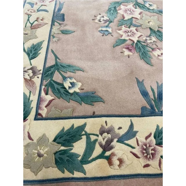 1990s Handwoven Chinese Floral Area Rug 6x9 For Sale - Image 9 of 11