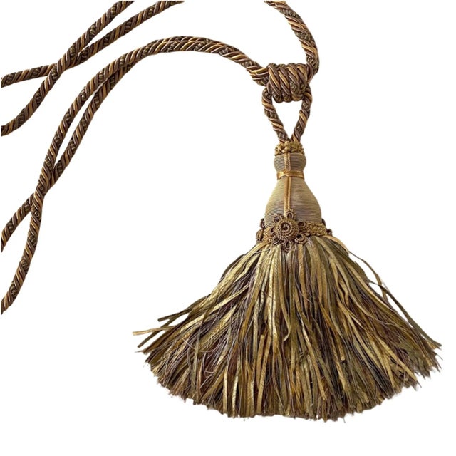 Brand new large Olive & Muted Gold Tieback from Spain. This is a large 10.75" tieback in beautiful shades of olive and...