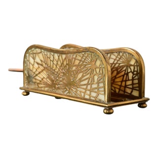 Tiffany Studios New York Pine Needle Bronze Doré and Favrile Slag Glass Letter Rack For Sale