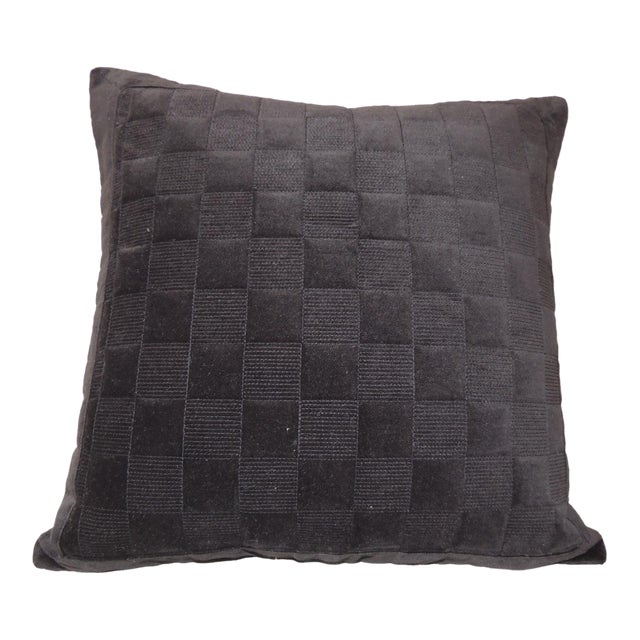 Black Check-Pattern Square Decorative Pillow From Portugal For Sale