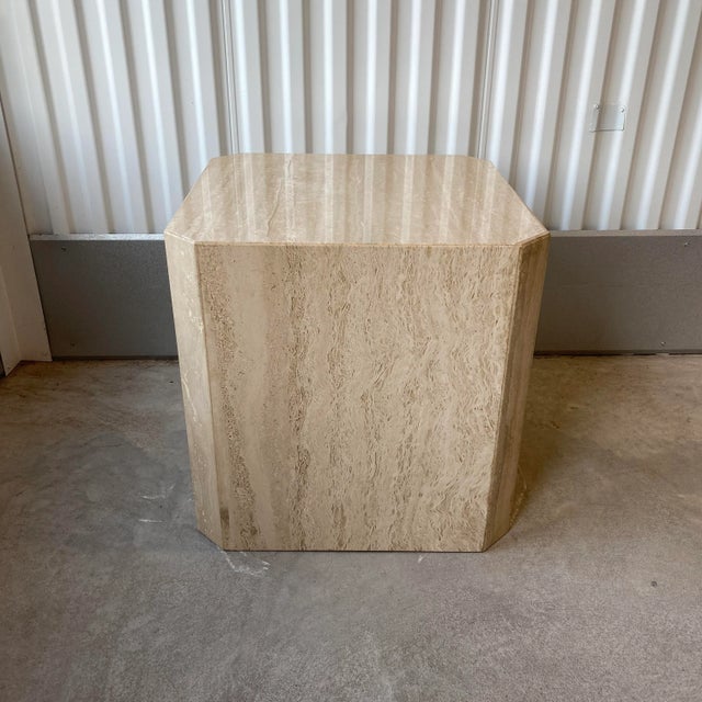 1980s Vintage Travertine Cube Octagonal Table For Sale - Image 5 of 12