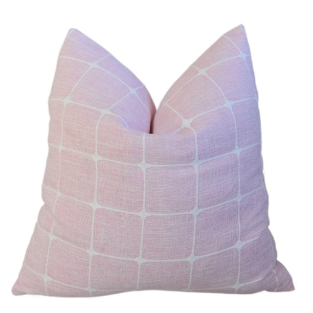 Pink & White Woven Designer Coastal Feather/Down Pillow For Sale - Image 4 of 5