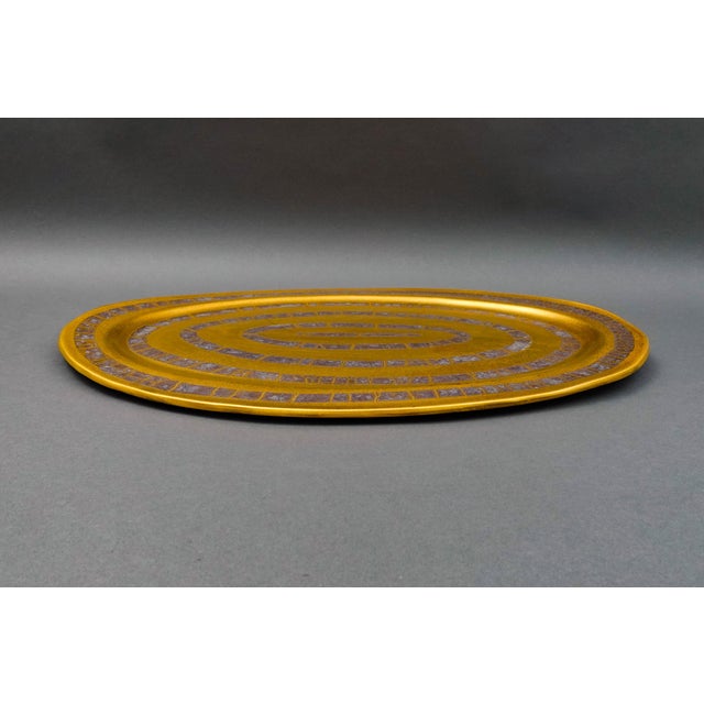 Mid 20th Century Mid 20th Century Michael Wainwright Amalfi Coral Gold Copper Crackle Oval Serving Platter For Sale - Image 5 of 8
