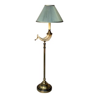 1975 Chapman Brass Ram’s Horn Floor Lamp With Shade For Sale