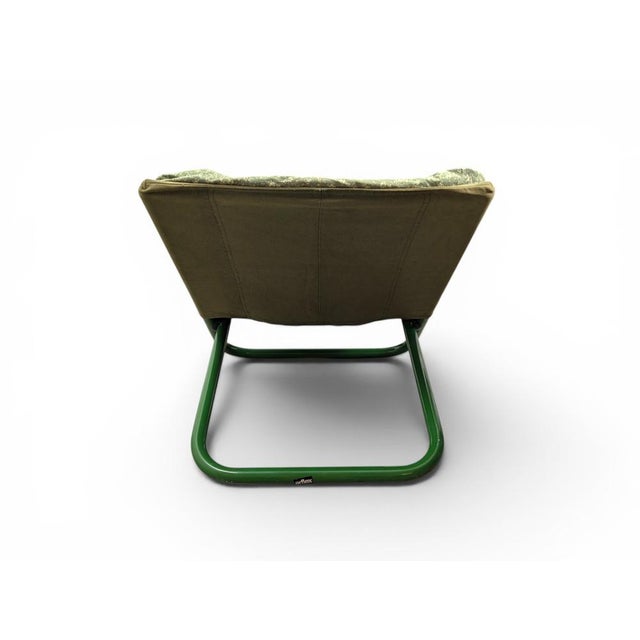 Vintage Lounge Chair in Green Metal and Canvas with Floral Cushion from Arflex For Sale - Image 3 of 14