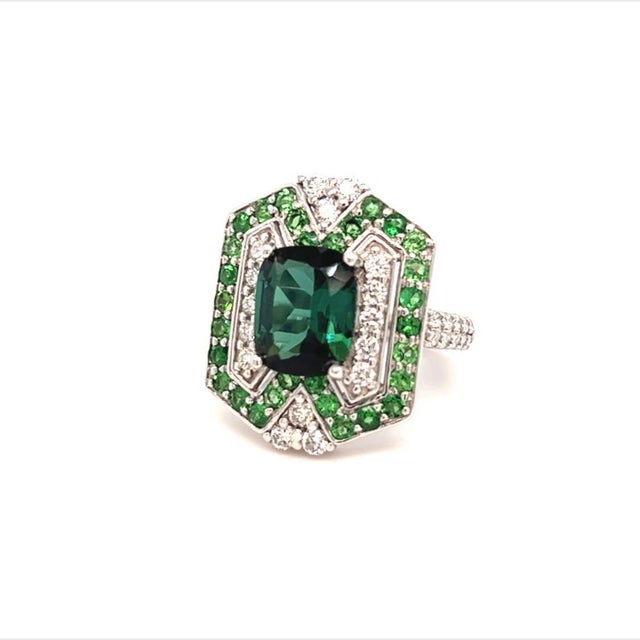 Tourmaline Tsavorite Diamond Ring Size 6.25 14k Gold 5.55 TCW GIA Certified $7,550 215422 This fine piece of jewelry is...