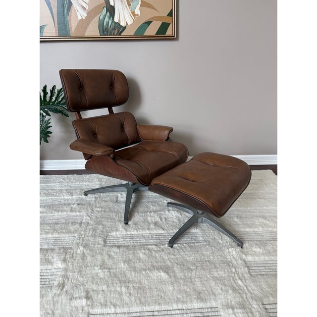 Brown Vintage Charlton Lounge Chair and Ottoman Set in the Style of Eames For Sale - Image 8 of 12