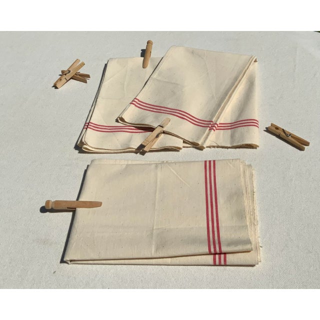 Set of 3 Antique French Red Stripe Torchon Linen Kitchen Towels, South of France, Early 20th Century For Sale - Image 16 of 18