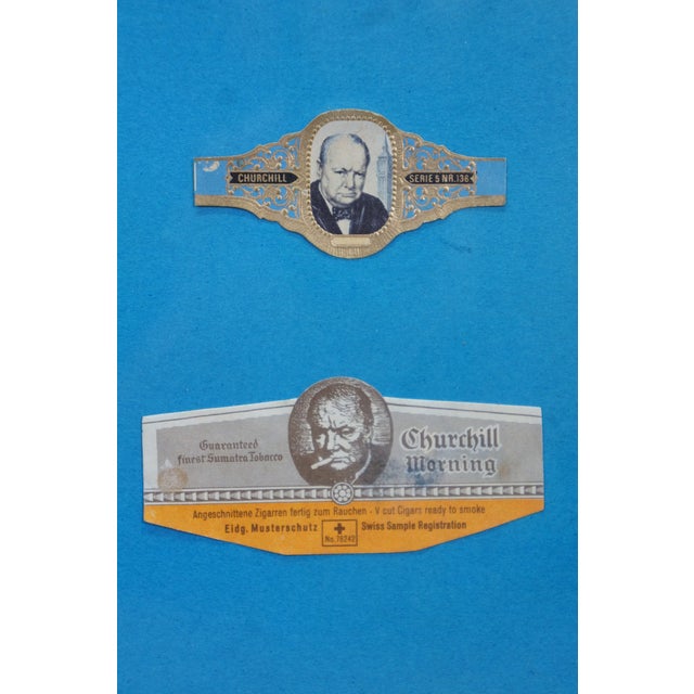Blue Mid 20th Century Winston Churchill Framed Tobacco Advertising Cigar Band Smoking Ephemera 13" For Sale - Image 8 of 12