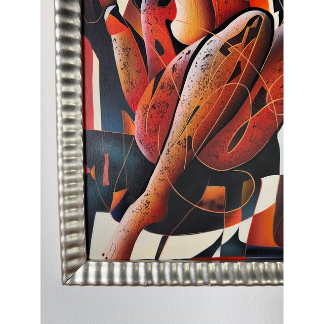 Brown 1980’s Vintage C. Ryan Cubist Figural Oil on Canvas Painting, Framed For Sale - Image 8 of 12