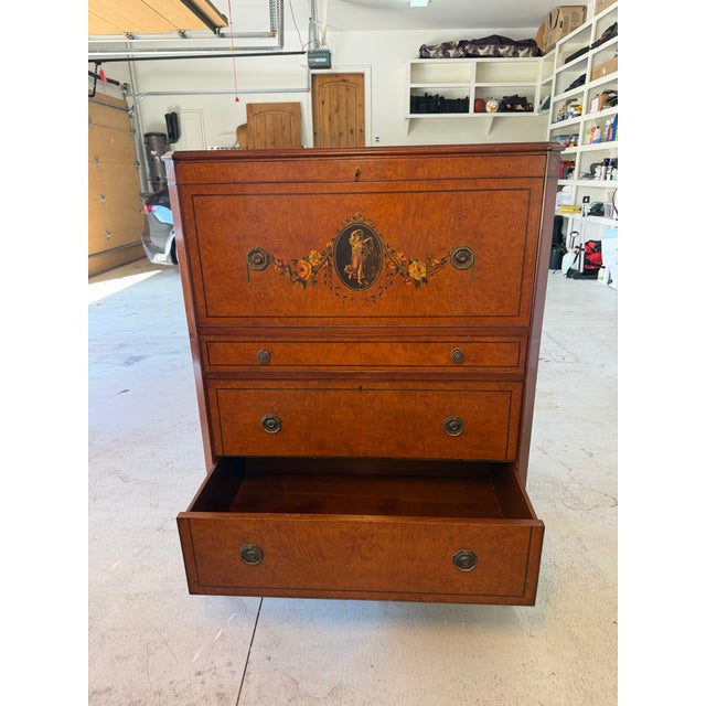 19th Century Hand-Painted Satin Wood Secretary Desk and Dresser For Sale In Dallas - Image 6 of 12