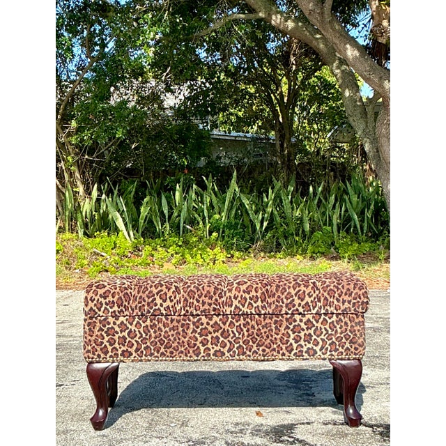 Camel Vintage Regency Tufted Leopard Ottoman Bench For Sale - Image 8 of 11