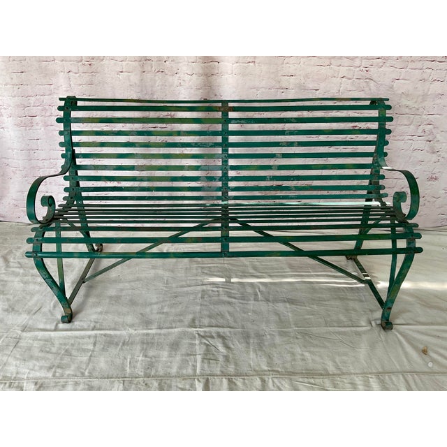 Hannecke Company Green Iron Garden Bench For Sale - Image 9 of 9