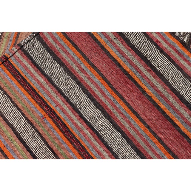 Mid-20th Century Hand-Woven Kilim Runner With Vertical Stripes 4'9 X 17'2 For Sale - Image 13 of 13
