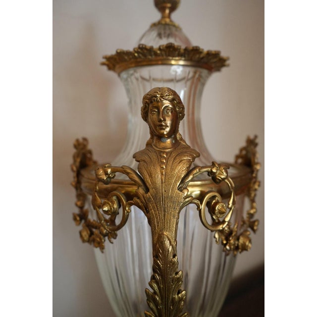 Antique Signed French Gilt Bronze Mounted Diamond Cut Baccarat Crystal Urns - Pair For Sale - Image 10 of 12