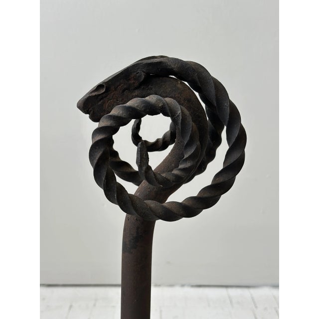 Antique Wrought Iron Figural Ram Andirons, a Pair, Circa Early 20th Century For Sale - Image 14 of 18
