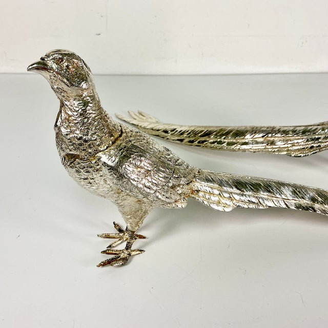 Early 20th C Vintage French Chippendale Hollywood Regency Game Bird Pheasant Silverplate Figurals - An Opposing Pair For Sale - Image 9 of 18