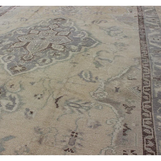 Vintage Turkish Medallion Oushak in Muted Yellow, Blue, Green, Peach & Lilac For Sale - Image 4 of 9